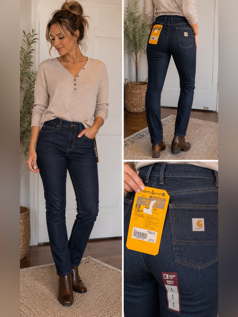Carhartt Women’s Rugged Flex Slim Fit Tapered Jeans Size 4 Tall NWT Dark Wash